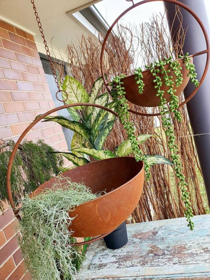 2Pc Floating Rusty Planters On Chains  |  Planters & Vases Planters & Vases Planters & Vases