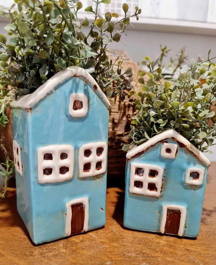 2Pc Novelty House Planters – Large & Small – Blue  |  Planters & Vases Planters & Vases Planters & Vases