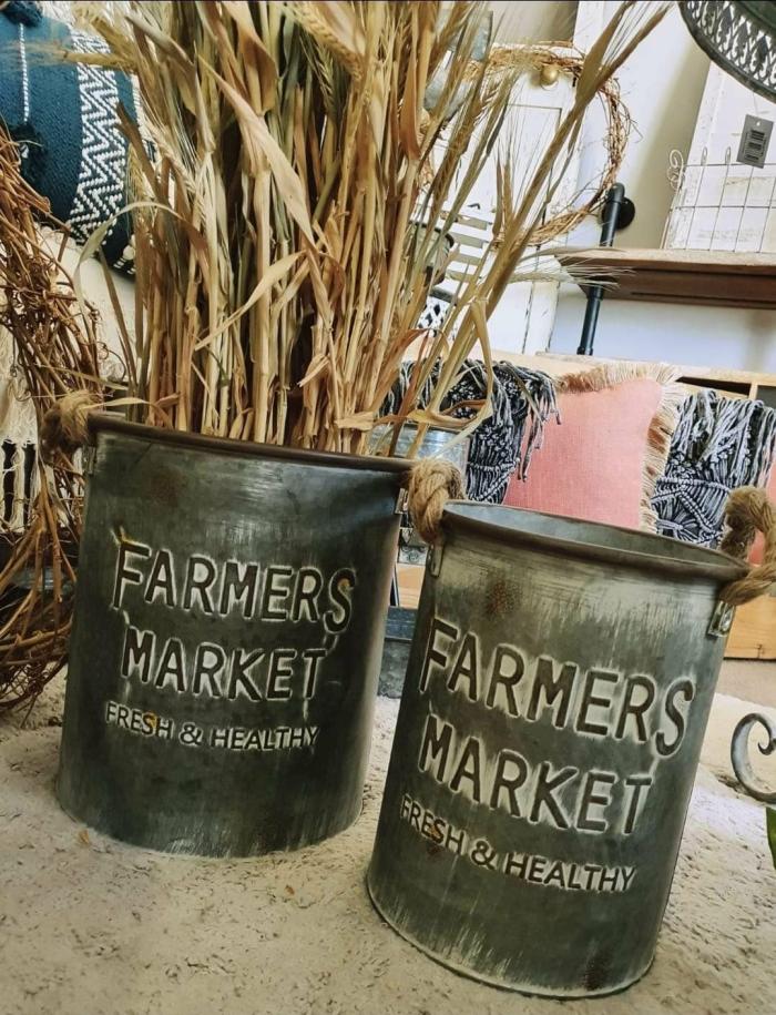 2Pc Set Farmers Market Galvanized Bucket Planters  |  Planters & Vases Planters & Vases Planters & Vases