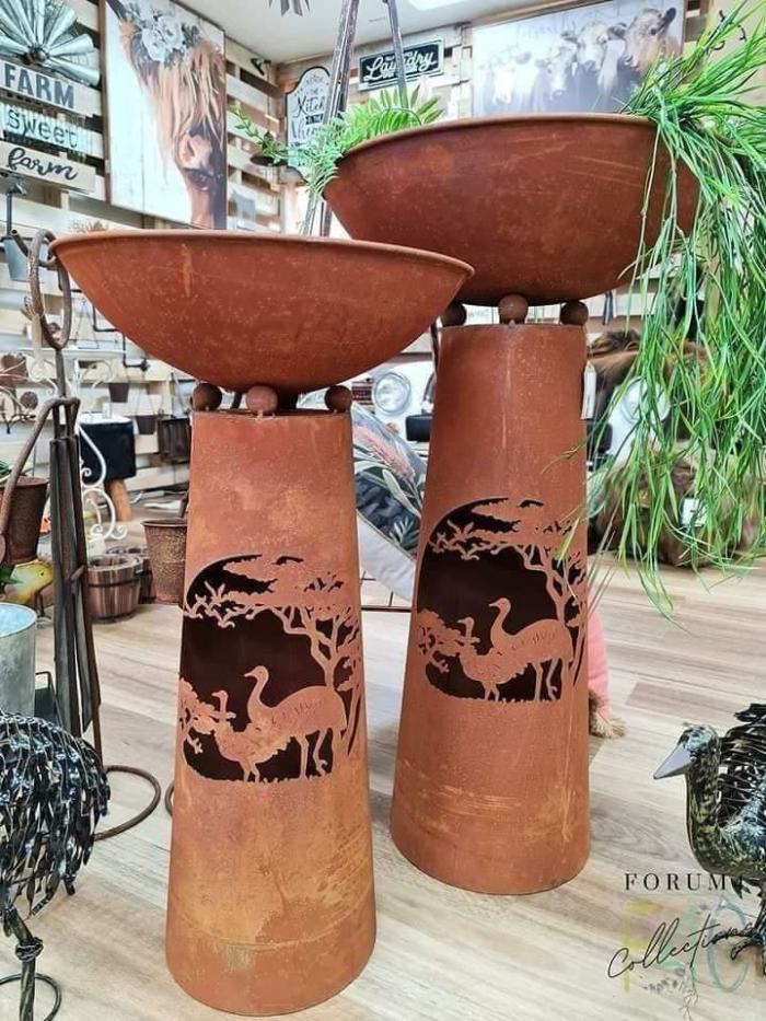 2Pc Set Rusty Emu Firebowls  |  Planters & Vases Planters & Vases Planters & Vases