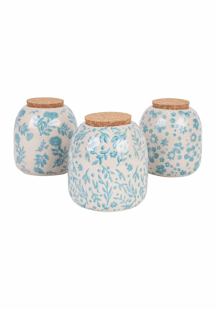 3Pc Set Aqua Floral Orbit Positano Canisters  |  Canisters Canisters Canisters