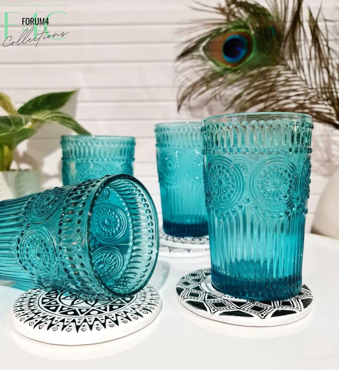 4Pc Aqua Tall Glass Tumblers  |  Glassware Glassware Glassware