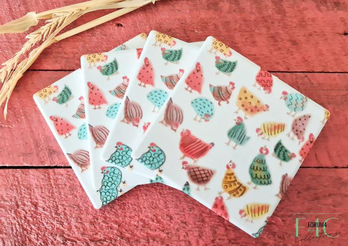 4Pc Colourful Chooks Coaster Set  |  Chickens Chickens Chickens