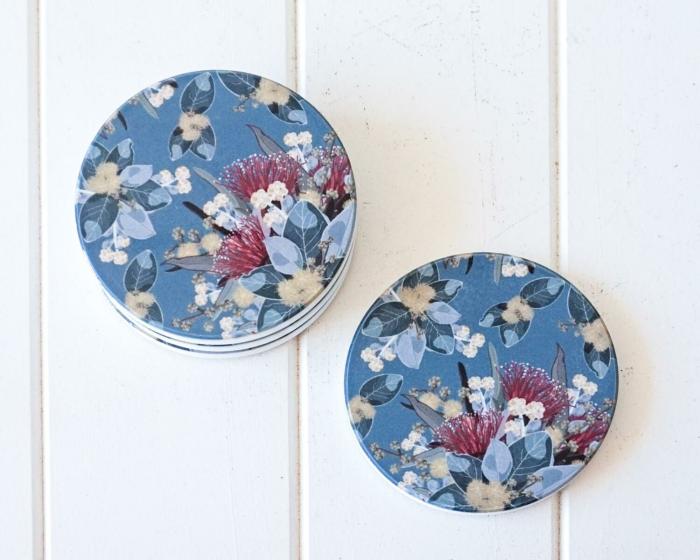 4Pc Florals Ceramic Coasters – Teal  |  Coasters Coasters Coasters