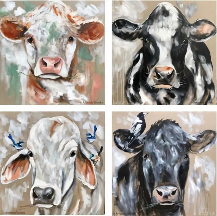 4Pc Mixed Country Cows Coaster Set – Artist Lab  |  Cow Lovers Coasters Coasters