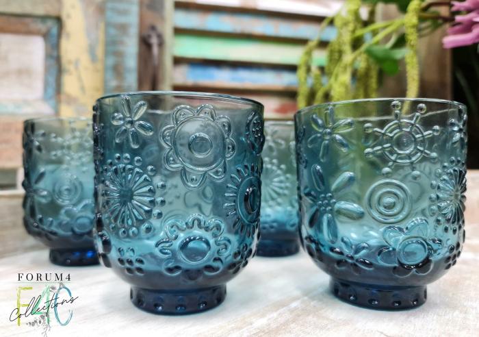 4Pc Set Garden Smoke Blue Glass Tumblers  |  Glassware Glassware Glassware