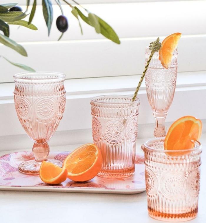 4Pc Short Peach Orange Glass Tumblers  |  Glassware Glassware Glassware