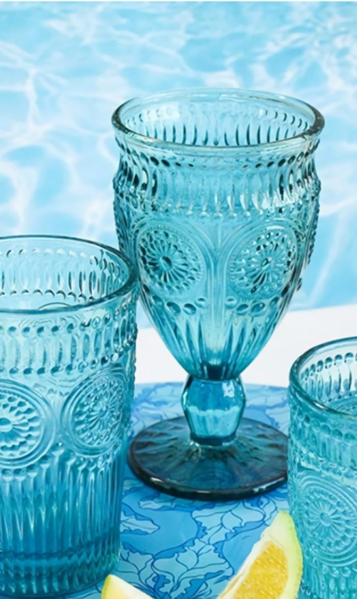 4Pc Vintage Aqua Wine Glass Set  |  Glassware Glassware Glassware