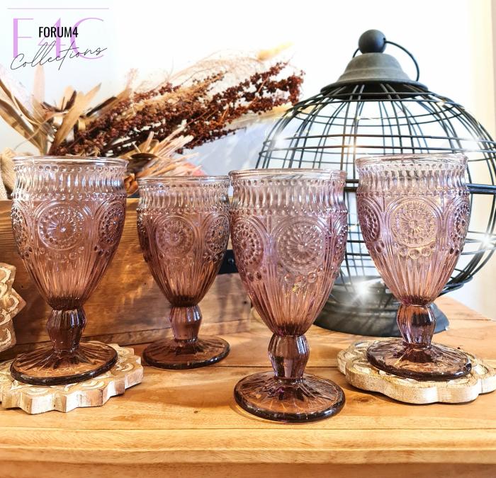 4Pc Vintage Dark Pink Wine Glass Set  |  Glassware Glassware Glassware