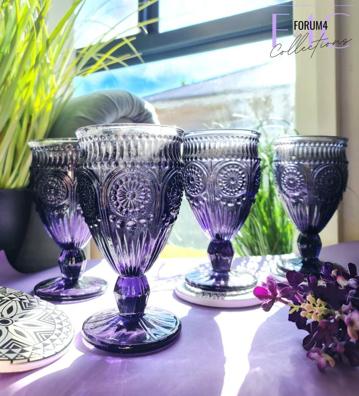 4Pc Vintage Lilac Purple Wine Glass Set  |  Glassware Glassware Glassware