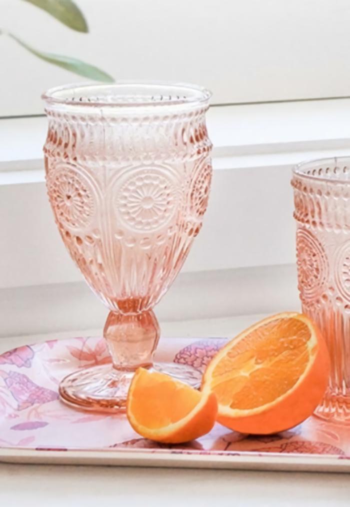 4Pc Vintage Peach Orange Wine Glass Set  |  Glassware Glassware Glassware