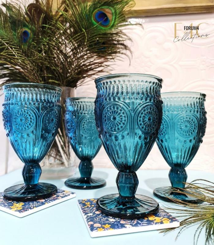 4Pc Vintage Sapphire Wine Glass Set  |  Glassware Glassware Glassware