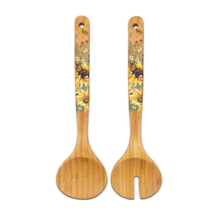 Bamboo Salad Servers – Butterflies & Gold Sunflowers  |  Catering & Tableware Catering & Tableware Catering & Tableware