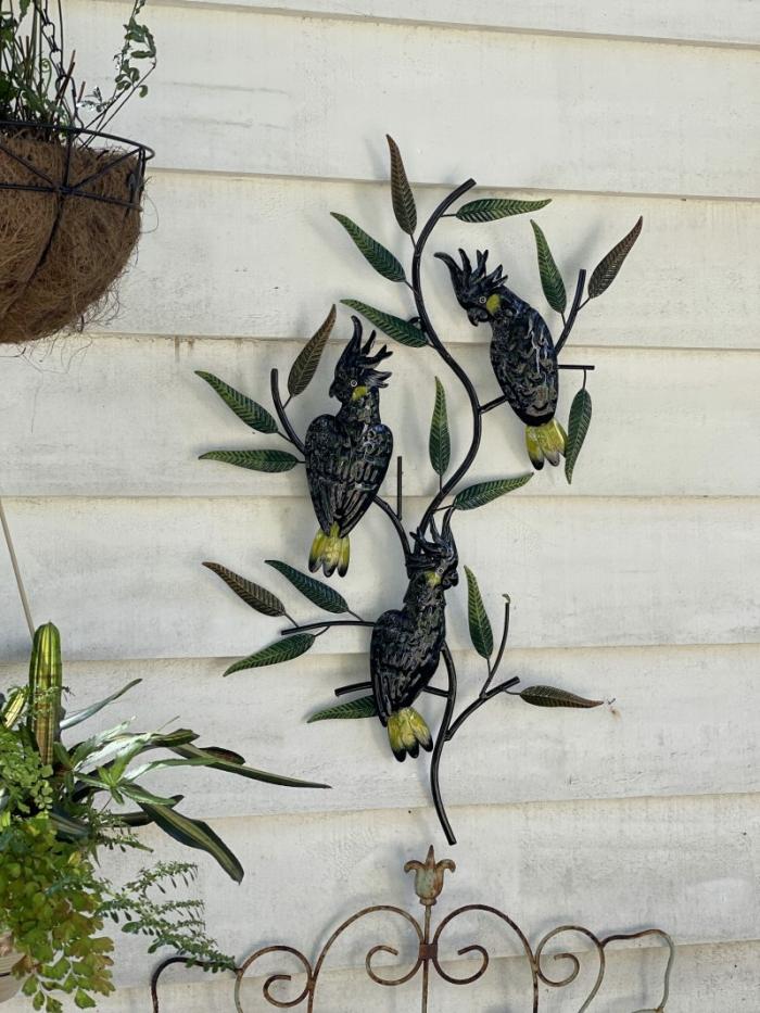 Black Cockatoos On A Tree Vertical- Metal Wall Decor  |  Garden Creatures Garden Creatures Garden Creatures