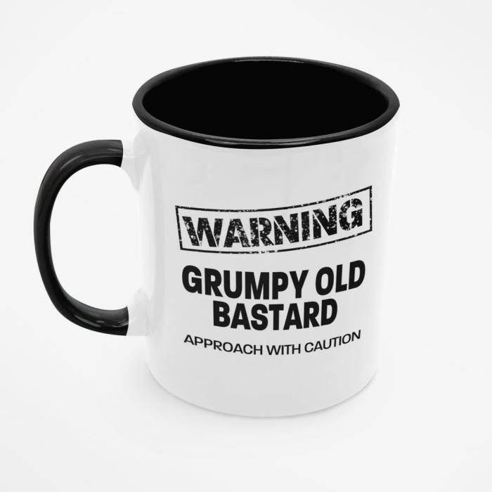 Black – " Warning Grumpy Old Bastard " – Quote Mug  |  Mugs Kitchenware Mugs