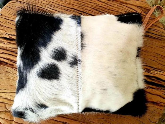 Black & White Cowhide Double Sided Zip Clutch Bag  |  Cow Lovers Cow Lovers Cow Lovers