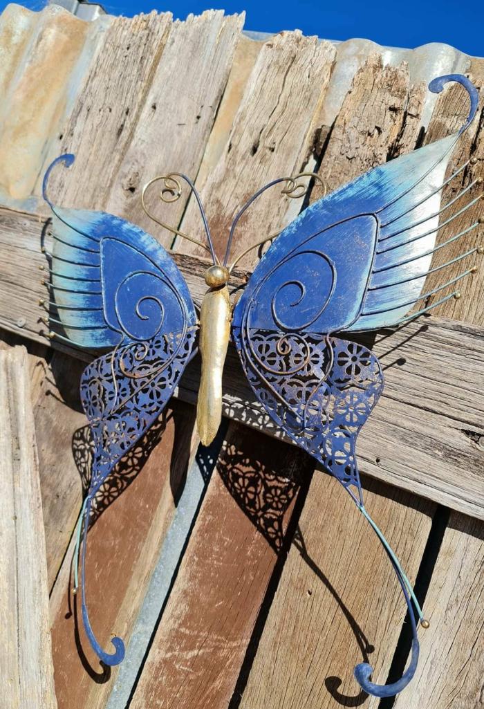 Blue & Gold Lace – Metal Wall Butterfly  |  Garden Creatures Garden Creatures Garden Creatures