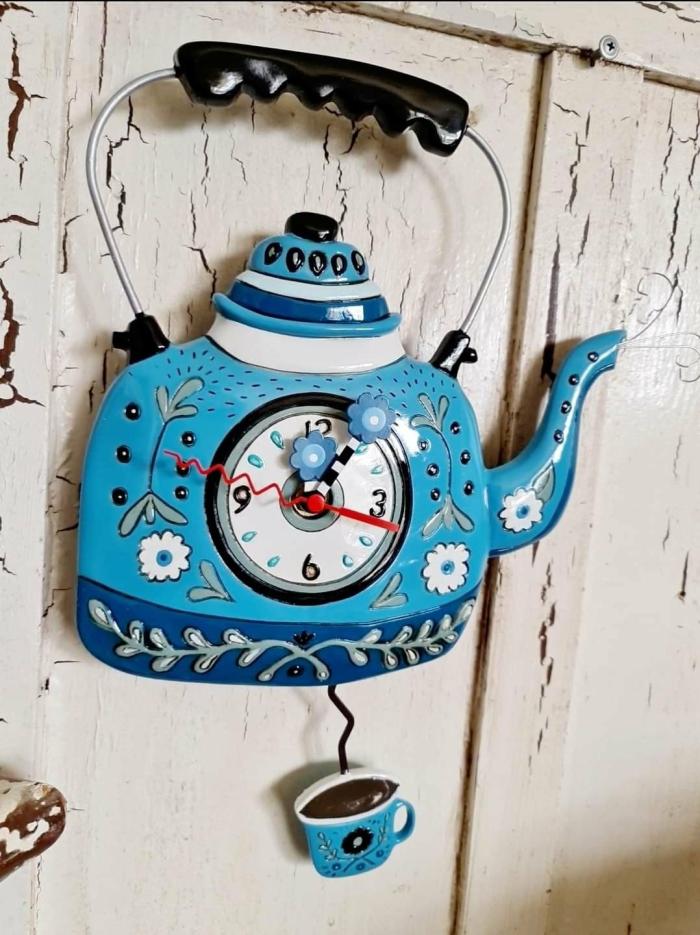 Blue Kettle Pendulum Novelty Clock  |  Clocks Clocks Clocks