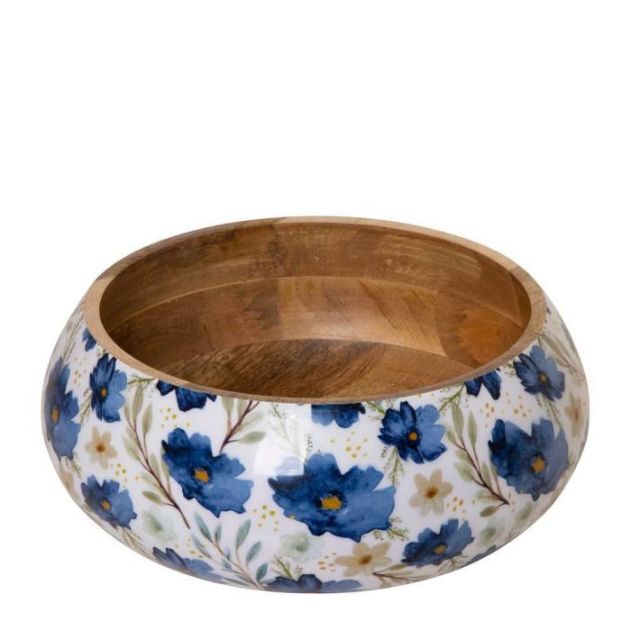 Blue Wildflower Mangowood Enamel Salad Bowl  |  Trays Bowls Kitchenware Trays Bowls