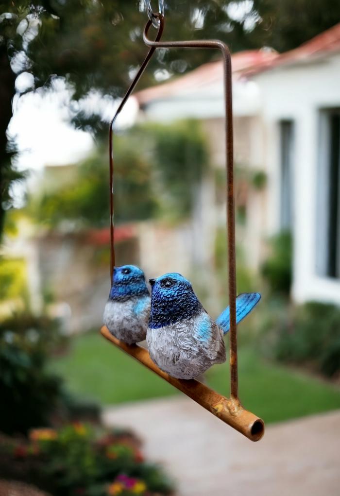 Blue Wren Pair On A Rusted Hanging Frame  |  Hanging Garden Accessories Garden Accessories Garden Accessories