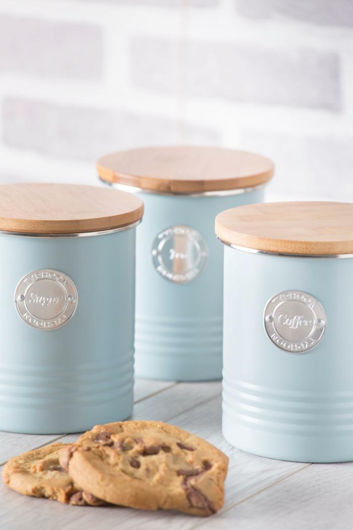 Canister Set – 3Pc Coffee Tea Sugar – 1Litre – Dusty Blue  |  Canisters Canisters Canisters