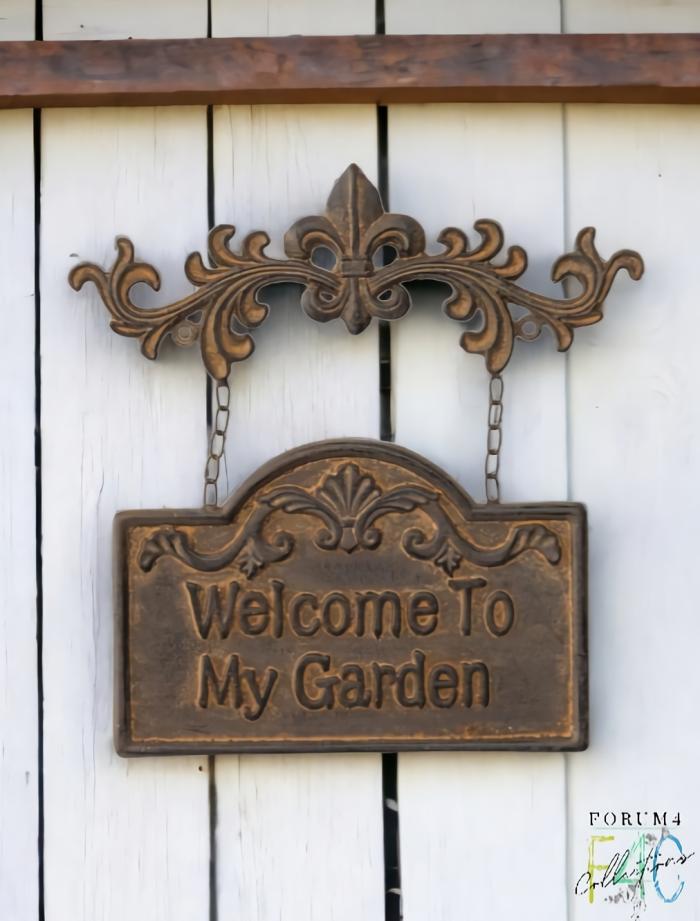 Cast Iron Baroque Welcome To My Garden Wall Plaque  |  Outdoor Wall Art Cast Iron Cast Iron