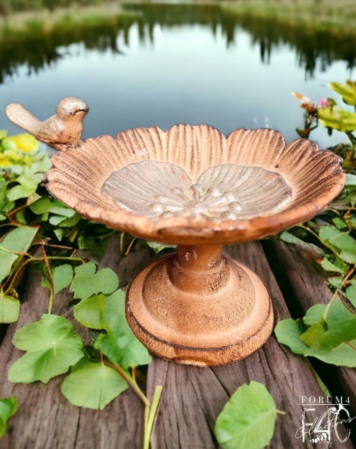 Cast Iron Flower Table Birdbath / Feeder – Rust & Gold  |  Garden Accessories Bird Feeders Bird Feeders