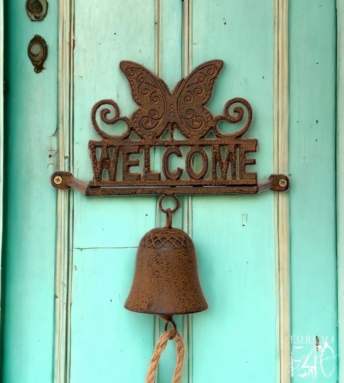 Cast Iron Welcome Wall Hanging W/Butterfly & Bell  |  Cast Iron Cast Iron Cast Iron