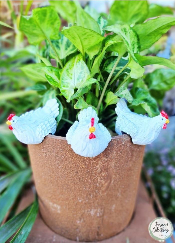 Chook Pot Sitters – 3Pc White Set  |  Garden Creatures Chickens Chickens