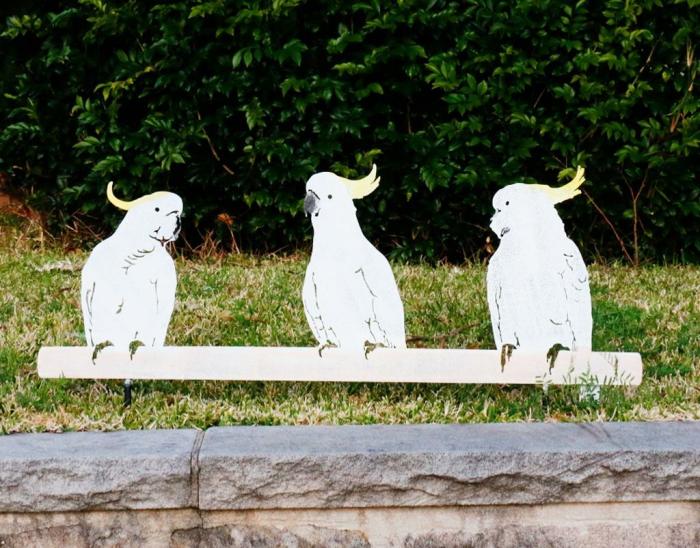 Cockatoos On A Fence Stake  |  Garden Stakes Garden Creatures Garden Creatures