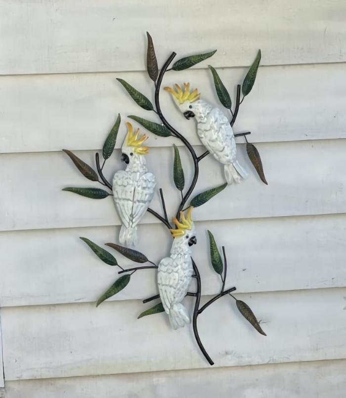 Cockatoos On A Tree Vertical- Metal Wall Decor  |  Outdoor Wall Art Garden Creatures Garden Creatures