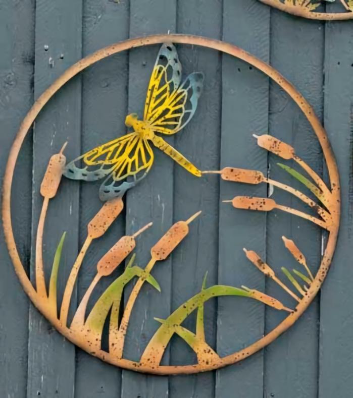 Colour-Rust Dragonfly Lasercut Wallart 70X0.6Cm  |  Outdoor Wall Art Metal Decor Metal Decor