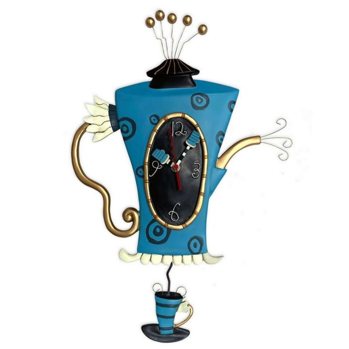 Cosy Time Blue Teapot Pendulum Novelty Clock  |  Clocks Clocks Clocks