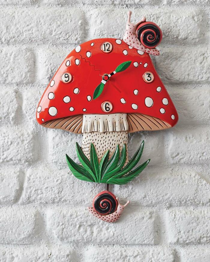 Cute Snail On Red Mushroom Pendulum Novelty Clock  |  Clocks Clocks Clocks