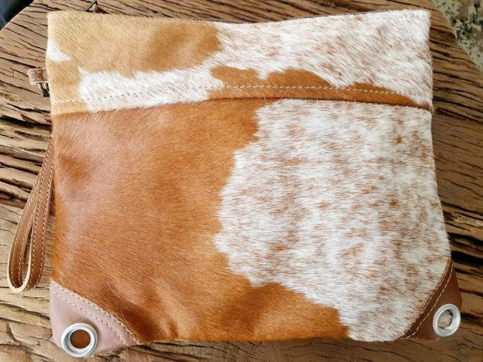 Dark Cowhide Double Sided Zip Clutch Bag  |  Cow Lovers Cow Lovers Cow Lovers