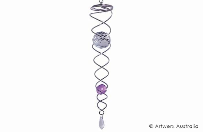 Double Crystal Spiral Tail – Wind Whirl Spinner Accessory – Lavender  |  Wind Whirl Spinners Outdoor Gardenwares Wind Whirl Spinners