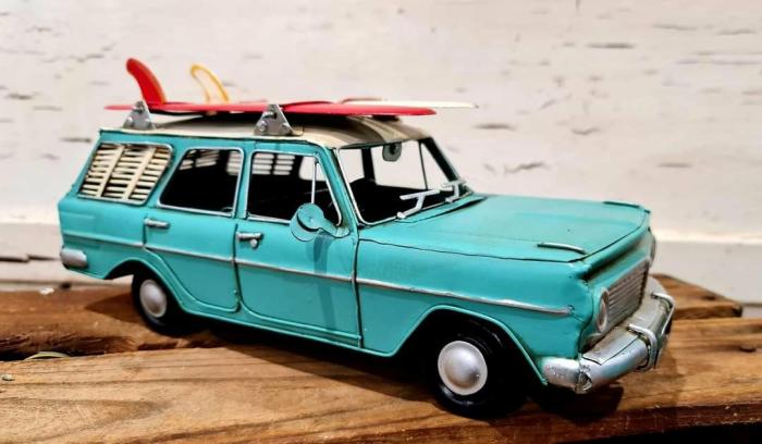 Eh Station Wagon Teal Car With Surfboards Model Ornament  |  Model Car Accessories Accessories