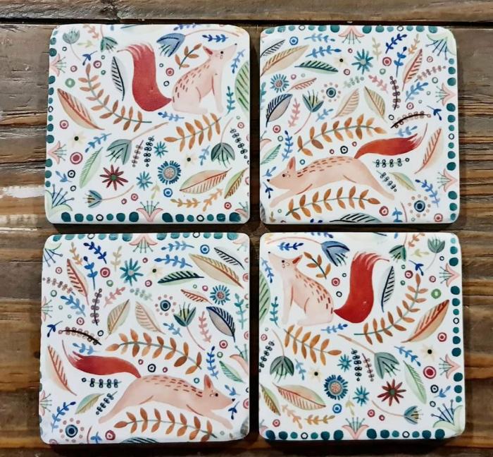 Fancy Foxy 4Pc Resin Coasters  |  Coasters Accessories Accessories