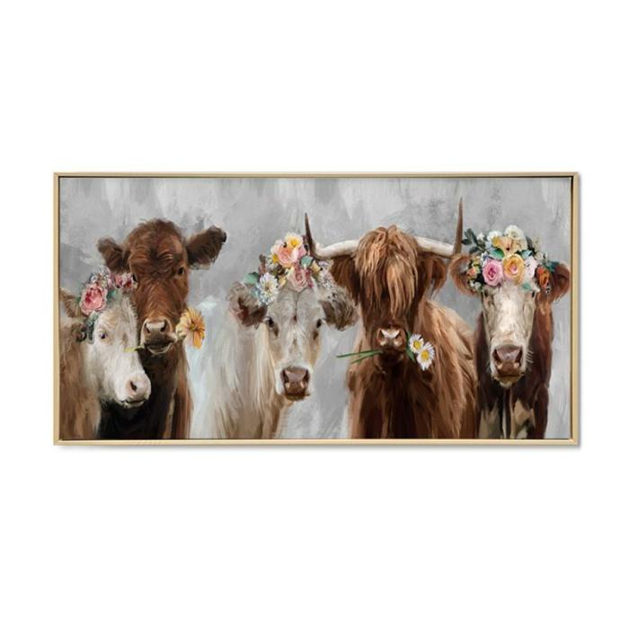 Farm Cow Gathering Paint On Canvas Framed Wall Decor  |  Framed Wall Canvas Art Framed Wall Canvas Art Framed Wall Canvas Art