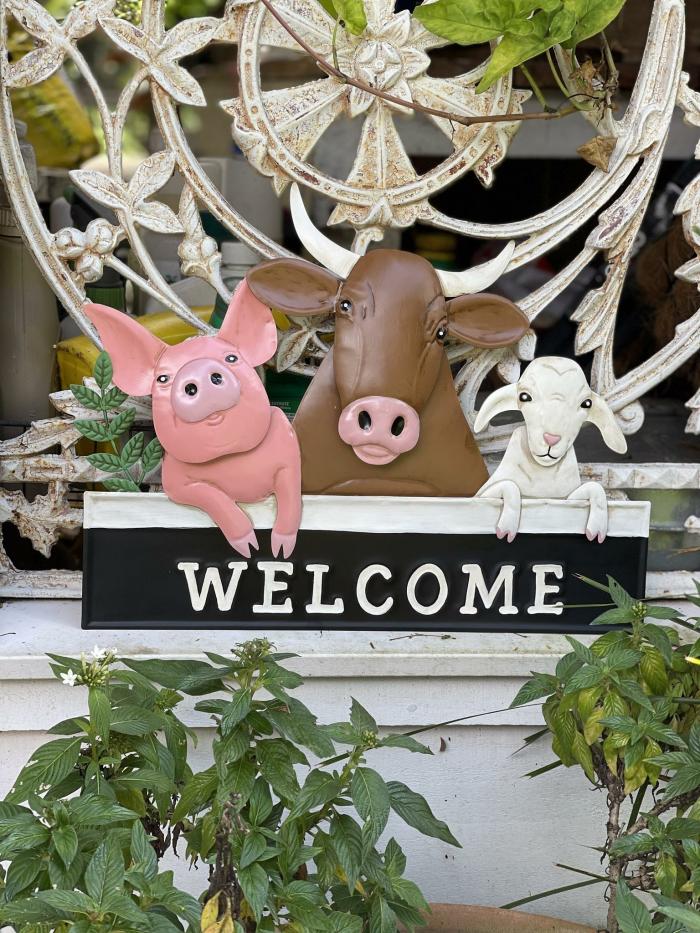 Farmyard Animals Welcome Sign Wall Decor  |  Outdoor Wall Art Garden Creatures Garden Creatures