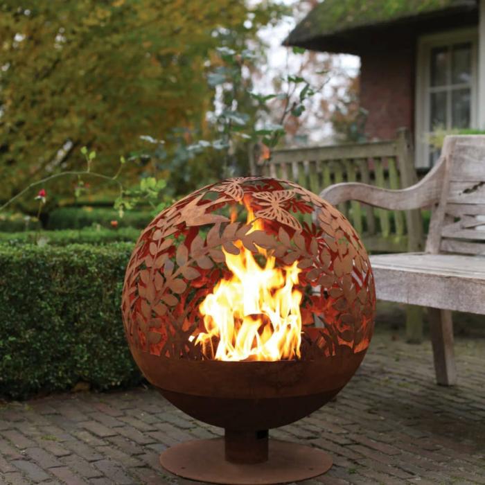 Fire Ball Pre – Rusted Laser Cut Fire Pit – Butterflies & Flowers  |  Fire Pits Fire Pits Fire Pits