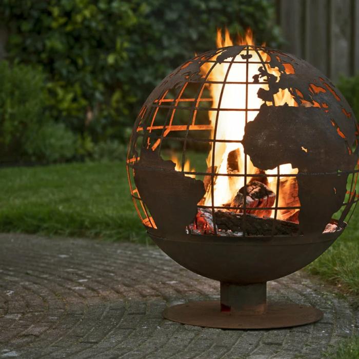 Fire Ball Pre – Rusted Laser Cut Fire Pit – World Globe  |  Fire Pits Fire Pits Fire Pits