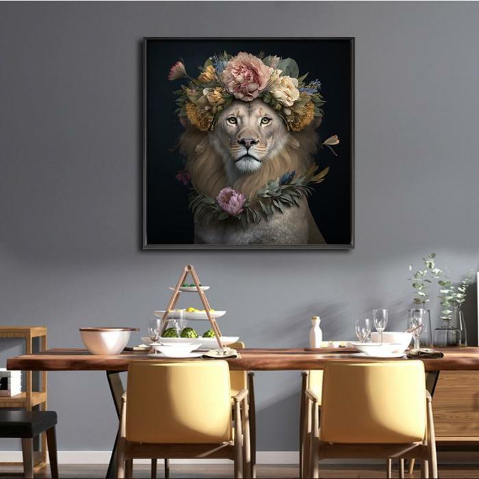 Floral Lion – Framed Brushed Canvas Wall Decor  |  Framed Wall Canvas Art Framed Wall Canvas Art Framed Wall Canvas Art