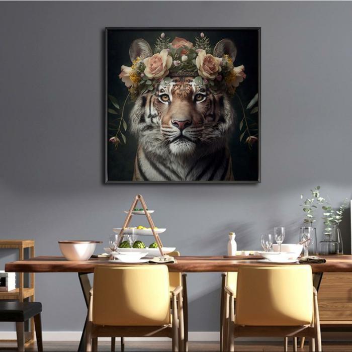 Floral Tiger – Framed Brushed Canvas Wall Decor  |  Framed Wall Canvas Art Framed Wall Canvas Art Framed Wall Canvas Art