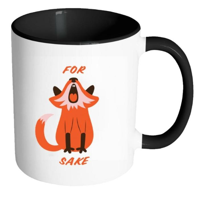 " For Fox Sake " – Quote Mug – Black  |  Mugs Kitchenware Mugs