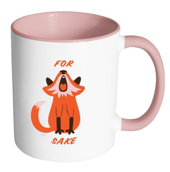 " For Fox Sake " – Quote Mug – Pink  |  Mugs Kitchenware Mugs