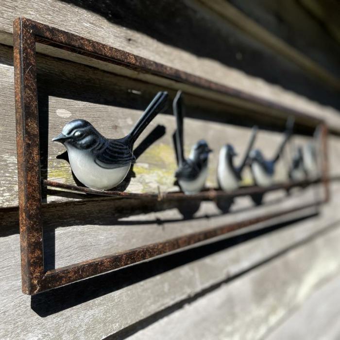 Framed Willie Wagtails On Barbed Wire  |  Outdoor Wall Art Garden Creatures Garden Creatures