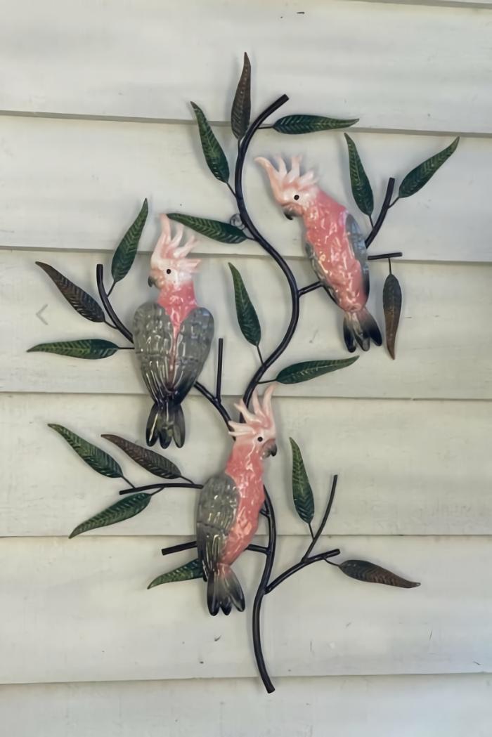 Galahs On A Tree Vertical- Metal Wall Decor  |  Garden Creatures Garden Creatures Garden Creatures