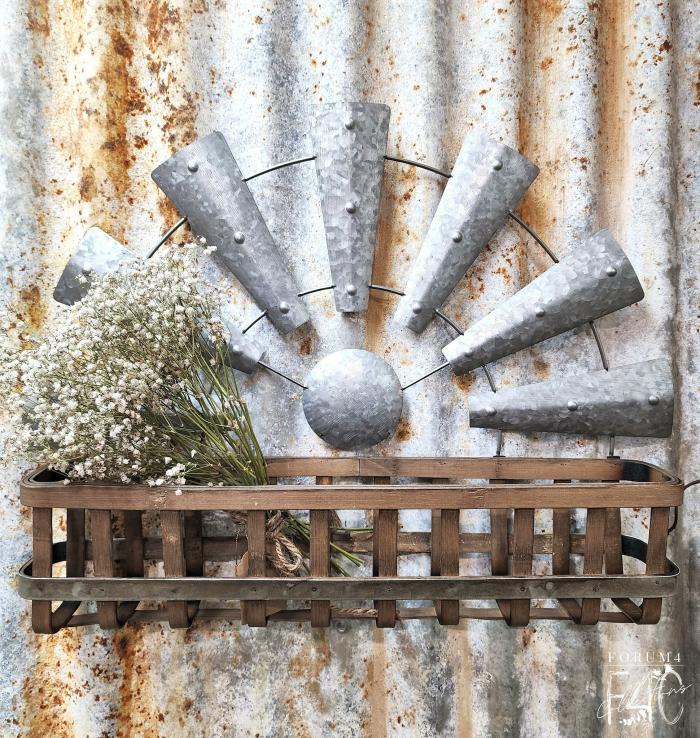 Galvanized Farmhouse Windmill Basket Wall Planter  |  Metal Decor Metal Decor Metal Decor