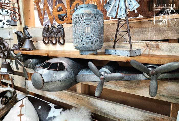 Galvanized Plane Shelf With Wooden Top  |  Metal Decor Metal Decor Metal Decor